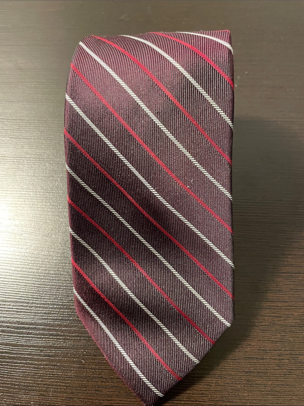 Calvin Klein Maroon Tie with Red and Silver Stripes